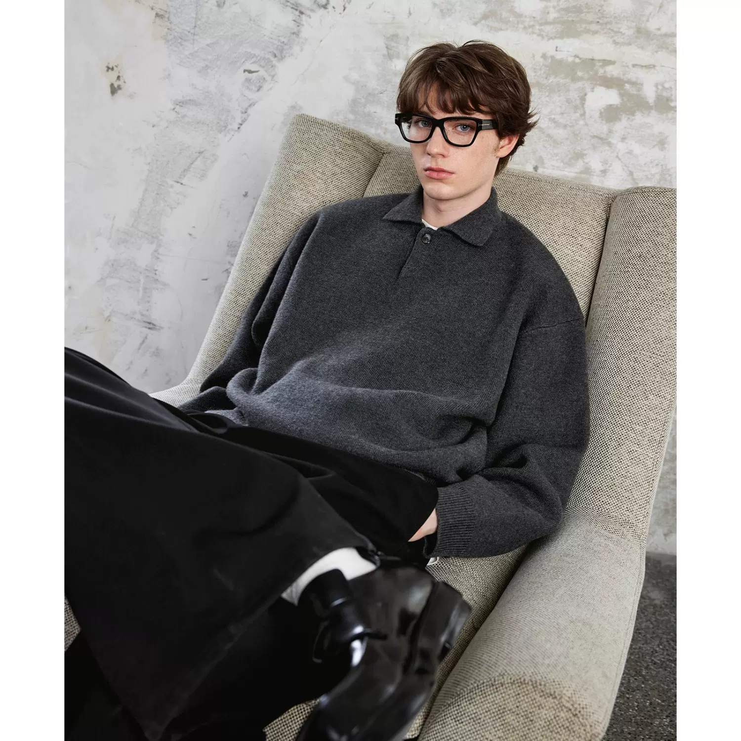 外贸高级感纯色针织衫男秋冬季韩版轻熟风保暖内搭翻领毛衣外套