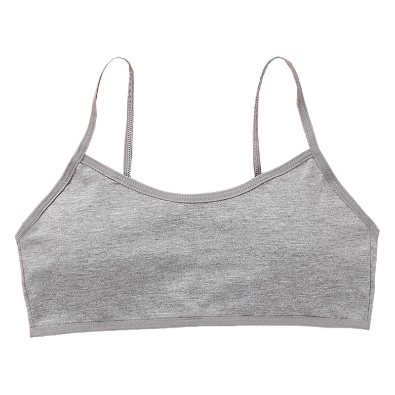 Girls' Bra Camisole Cotton 12-Year-Old Developmental Stage Elementary School Students Thin Strap Vest Without Underwire with Insert Pads Children's Vest