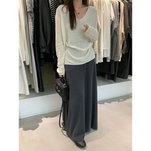 元派bluepops2025秋季新款百搭A字莫代尔半身裙高腰垂感长裙W2329