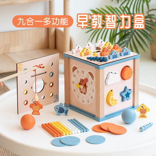 Montessori Nine-in-One Coin Box Multifunctional Stick Catch Insect Fishing Geometric Matching Intelligence Box Educational Toys