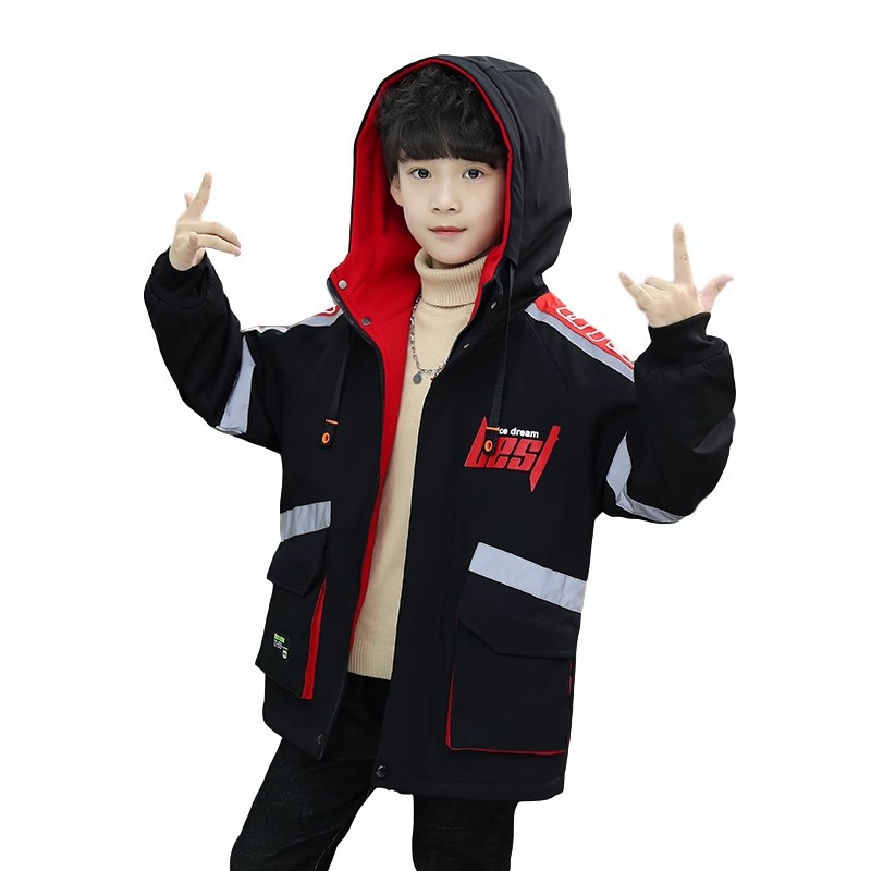 (2개) 소년의 겨울 코트 코트 2024 새로운 대형 소년 서양 스타일 두꺼운 중간 및 긴 코튼 코트