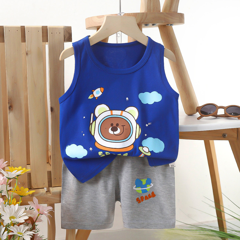 子供ベストセット純綿女の子夏服韓国風子供服新 2025 夏男の子ツーピースセット卸売|undefined