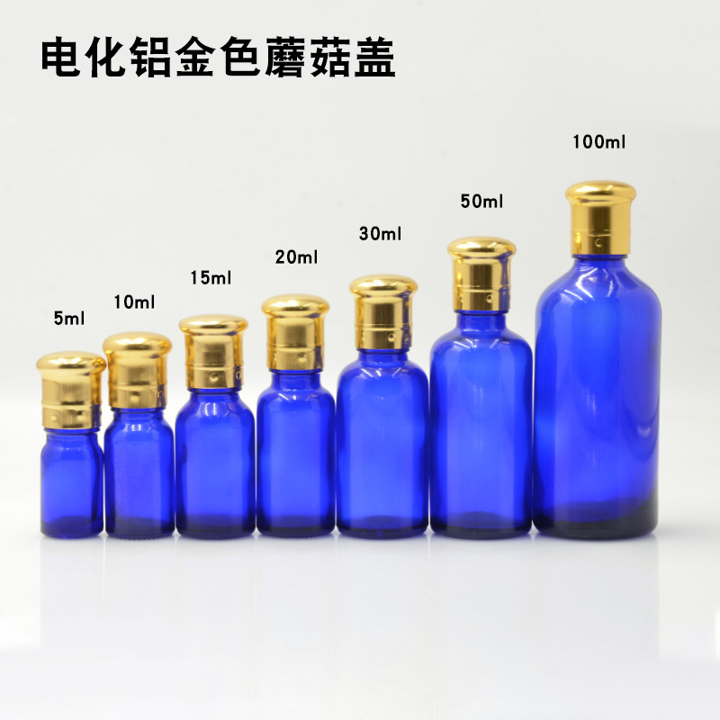 Botella vidrio azul 5 a 100ml con cuentagotas para aceites