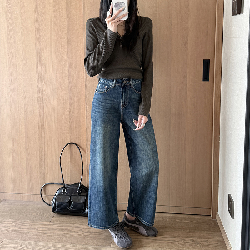 Women's Fashion Wide-Leg Jeans for Petite Women, High-Waisted Stretchy Cropped Pants, Autumn 2026 Collection Women's Fashion Wide-Leg Jeans for Petite Women, High-Waisted Stretchy Cropped Pants, Autumn 2026 Collection