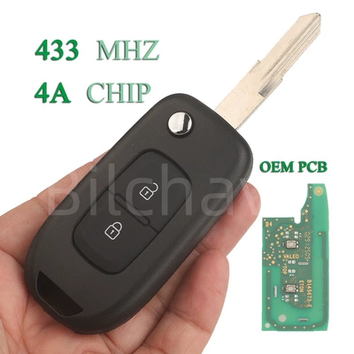 Suitable for 2/3 button Renault car folding remote key with original factory circuit board, frequency 433mhz, 4A chip (Car Keys) - 2-key-vac102-remote-control