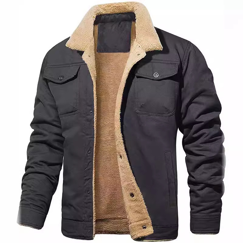 2024 New Cross-Border Autumn and Winter Men's Jackets, Fleece-Lined Cotton Workwear Casual Jackets, Men's Outerwear Factory