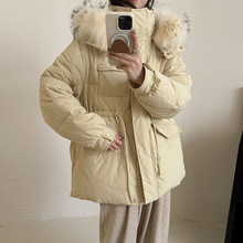 貉子毛领工装羽绒服女中长款2025冬季新款收腰白鸭绒加厚保暖外套