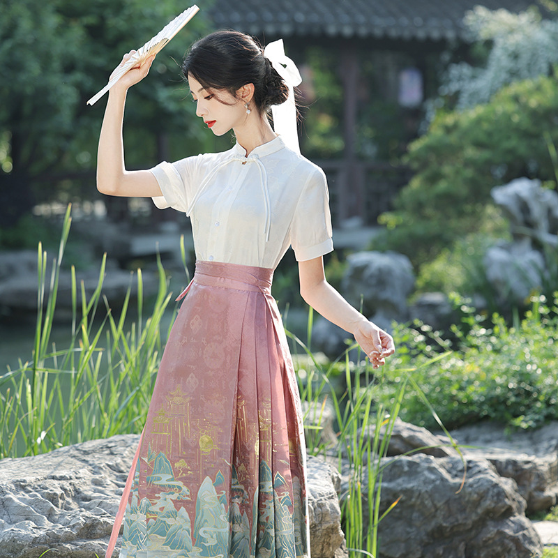 女明制马面裙织金妆花气质拼接网纱高端少女新中式古风汉元素