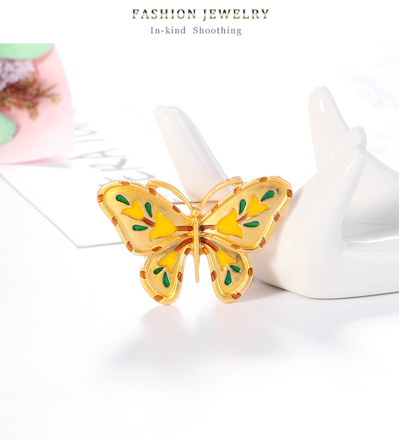 Européen Et Américain New Gold Papillon Corsage Alliage De Gouttes D'huile Animaux Insectes Broche Peint Fleur Broches Gros display picture 2