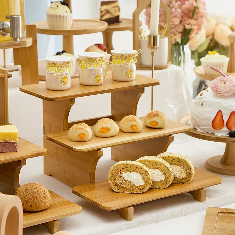 Household Solid Wood Dessert Storage Rack Removable Wooden Cake Display Rack Restaurant Stepped Wooden Small Cake Rack
