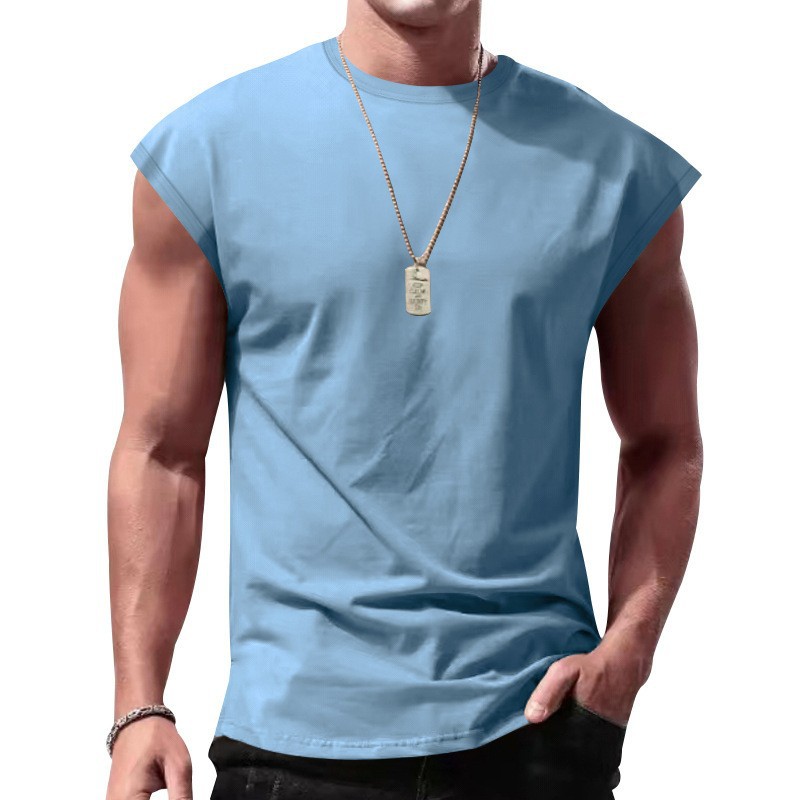 Camiseta sin mangas de verano para hombre, estilo eBay, para comercio transfronterizo, con textura acanalada, ajuste holgado, color liso, top casual deportivo.