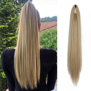Cross-border European and American wig small grip clip long straight hair ponytail short grip clip natural ponytail long Ponytail