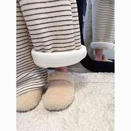 女童条纹加绒加厚一体绒阔腿裤秋冬新款儿童韩版百搭休闲长裤棉裤