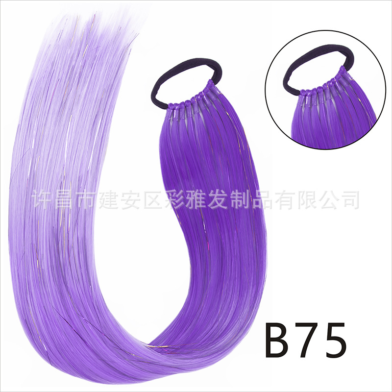 Comercio exterior transfronterizo láser de fibra química colorida cola de caballo 24 pulgadas trenzada de nueve hebras extensión de cabello cola de caballo simple y rápida