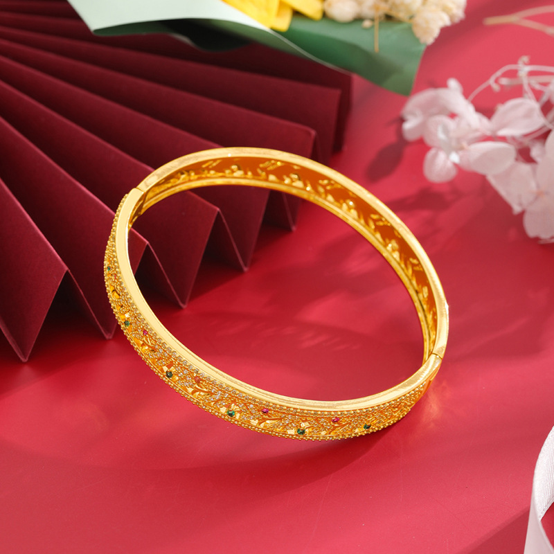 Nuevo hueco tallado flor pulsera multicolor circón flor vid pulsera mujer exquisita Luz de lujo todo partido fila diamante joyería al por mayor