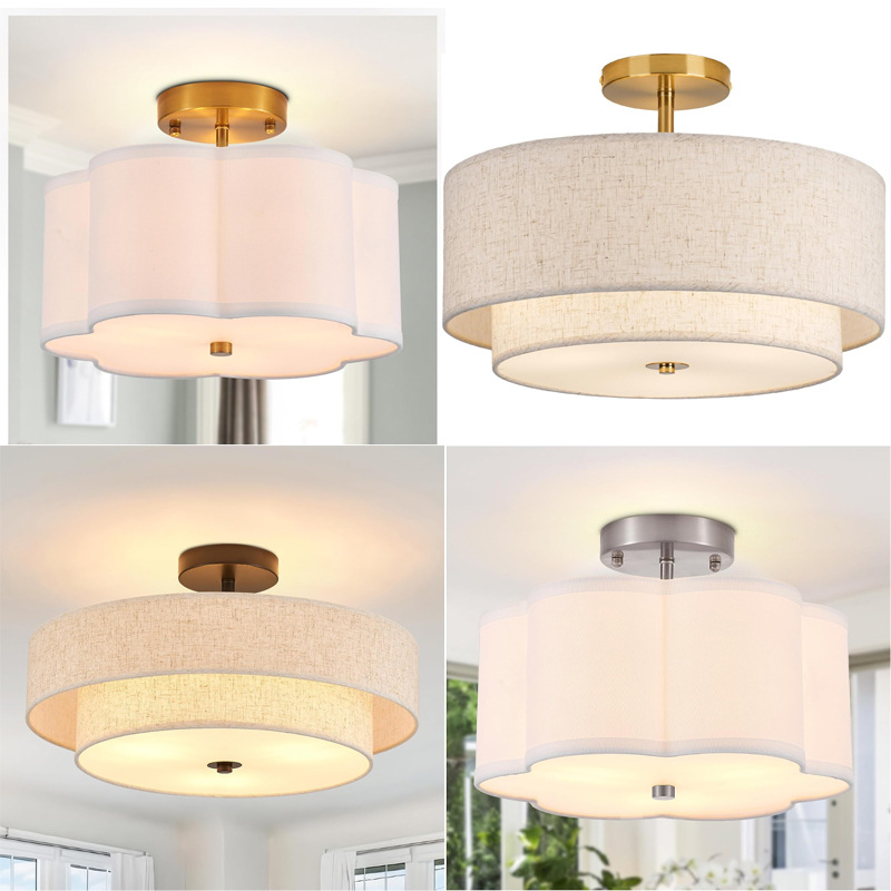 Cross-border Modern Simple Fabric Living Room Ceiling Lamp Round Entrance Study Bedroom Dining Room Aisle Balcony Lamps