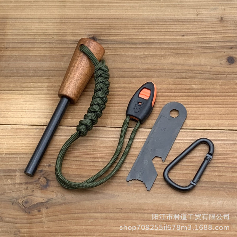 Wholesale Wooden Handle Flint Windproof Solid Magnesium Rod Survival Fire Starter Camping Waterproof Wilderness Outdoor Fire Stick