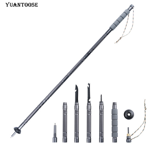 Aluminum alloy multifunctional trekking pole Outdoor hiking lightweight 5-section telescopic folding multifunctional trekking pole
