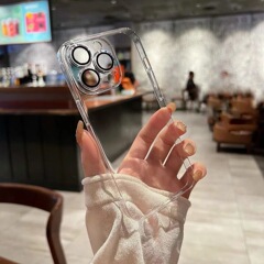 透明で黄ばまないiPhone17promax用スマホケース、レンズフィルム付きPCハードケース、Apple16保護ケース