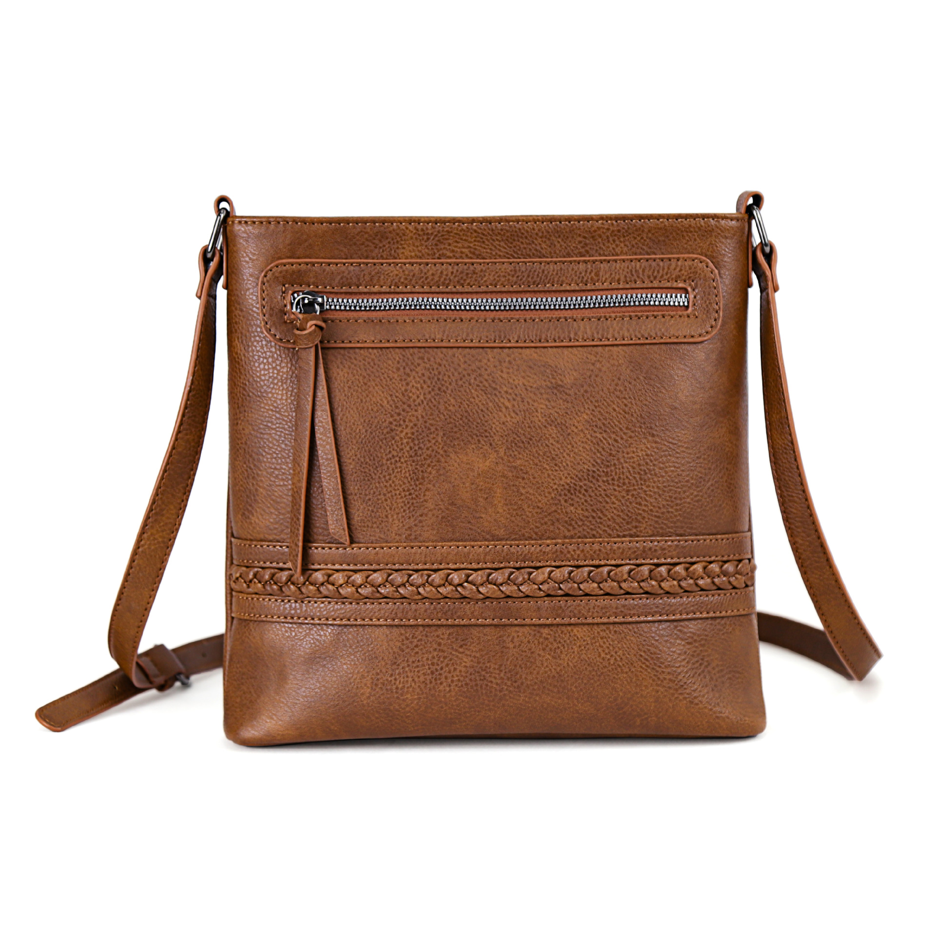 637g Weight Polyester Lining Material Zipper Closure Type Women's Pu Leather Solid Color Basic Vintage Style Square Zipper Shoulder Bag