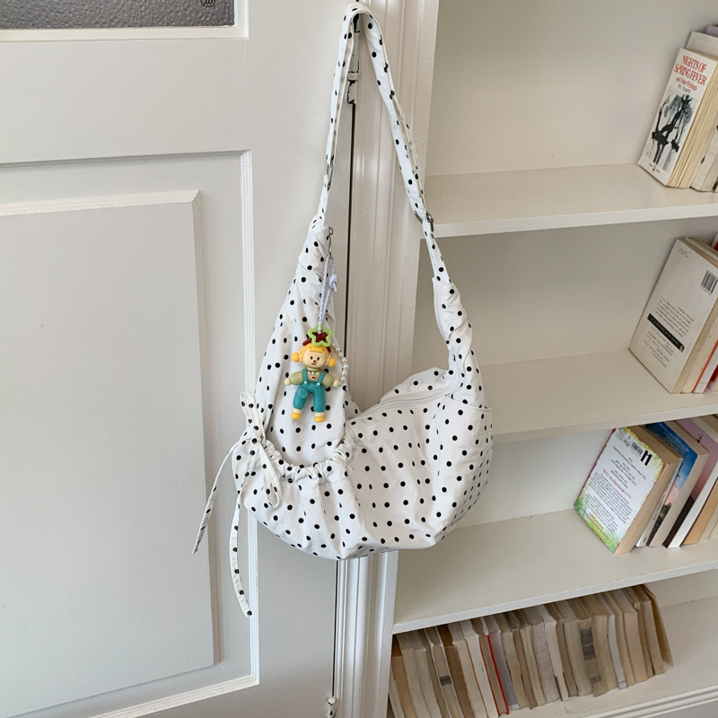 Polka Dot Ruched Fabric Zip Crossbody Bag 6