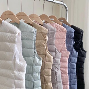 2023 autumn and winter new lightweight down jacket women's liner vest round neck V-neck inner wear collarless lightweight vest thin