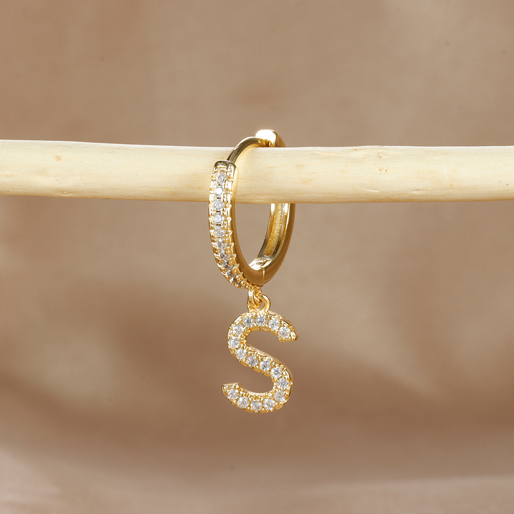 6g Weight Copper Ear Needle Material Zircon Inlay Material Charm Sleeper Hoop Earrings, Drop Earrings Classification 1 Piece Quantity Daily Occasion Copper Material Letter Pattern Unisex Gender Plating Design Casual Style 1 Piece Casual Letter Plating Copper Zircon Drop Earrings 39