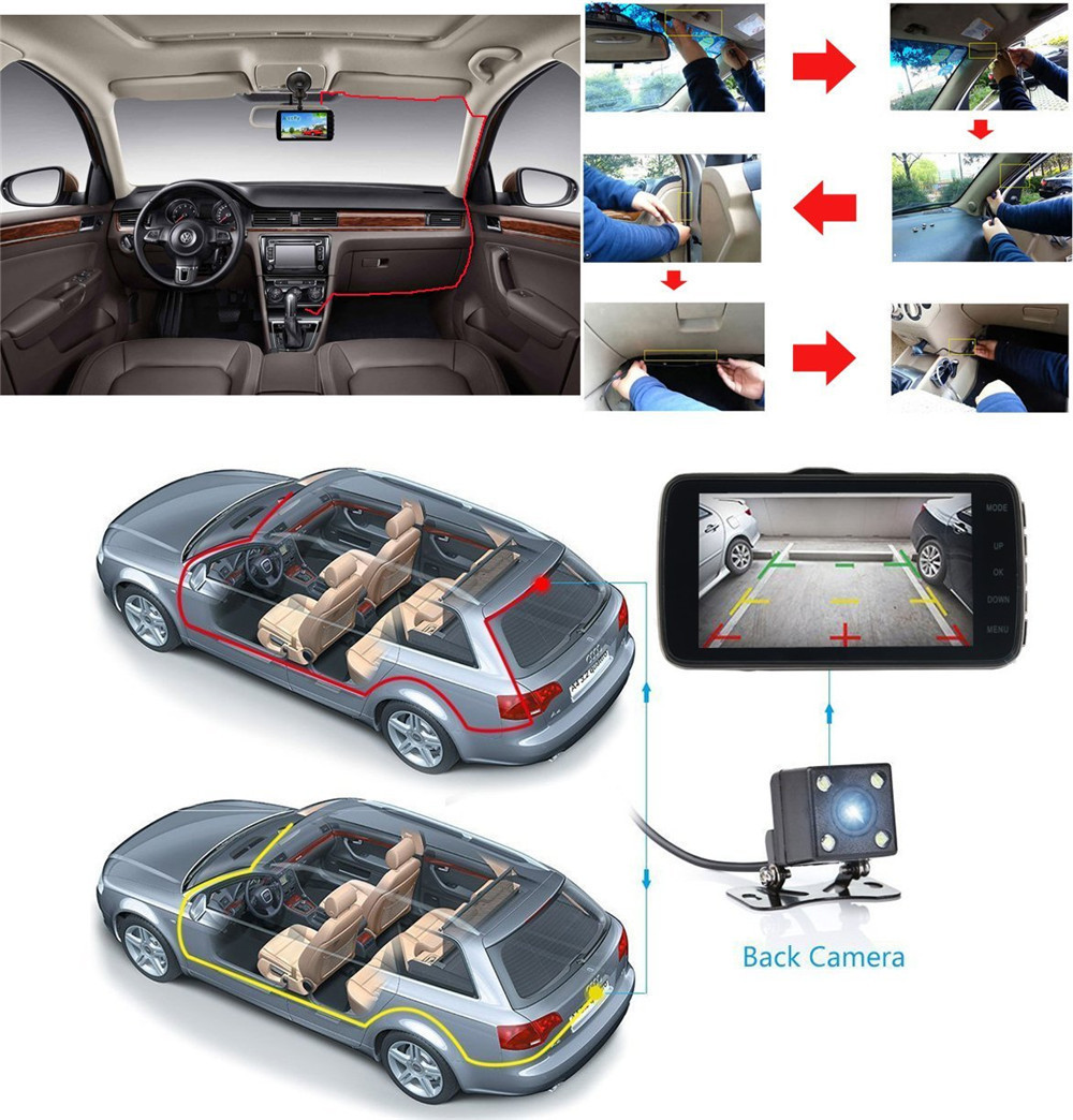 Cross-border high-definition 4-camera dashcam with interior and exterior, front, rear, left, and right panoramic views, with WiFi and car reversing camera