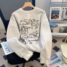 2025新款小众Kitty猫白灰色圆领卫衣女款秋季宽松美式学生上衣服