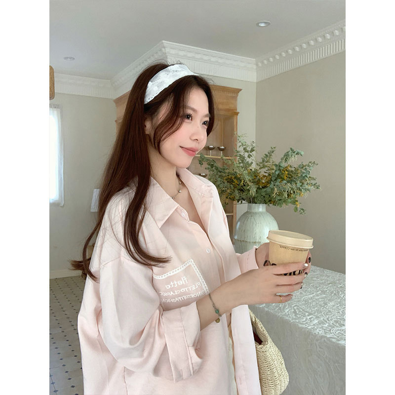 Lace scarf tie shirt for women, long-sleeved, 2026 autumn design, Korean style, loose and casual shirt, niche top Lace scarf tie shirt for women, long-sleeved, 2026 autumn design, Korean style, loose and casual shirt, niche top