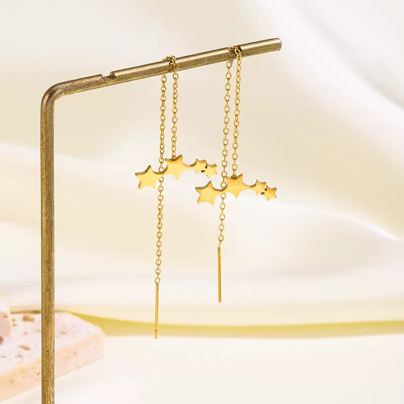 日韩潮流星星钛钢耳线女流苏气质可爱小清新耳饰品个性设计感耳坠