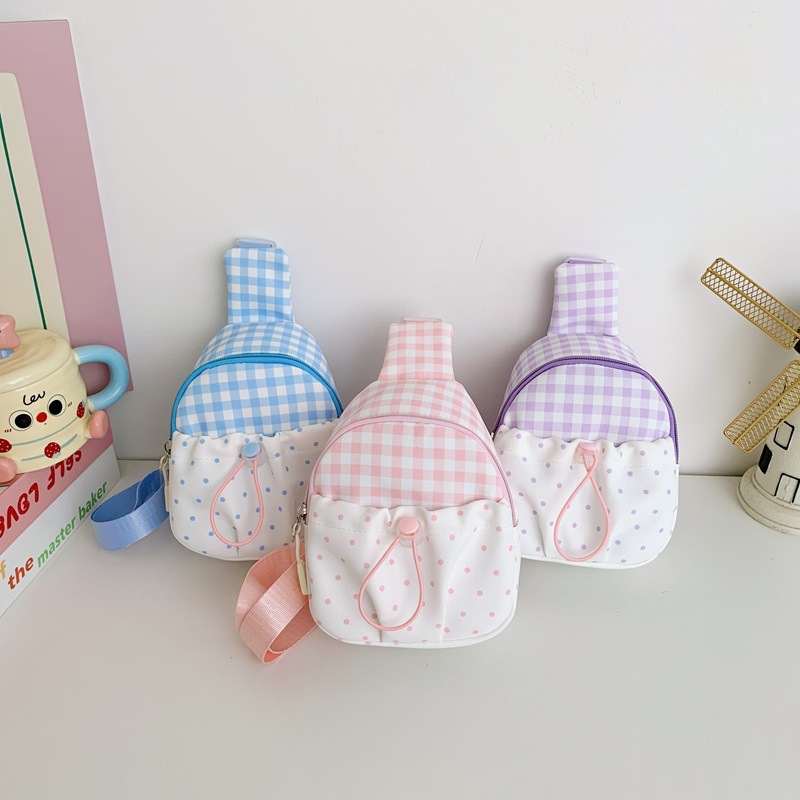 Foreign trade children's chest bag 2026 autumn and winter new model, thickened composite fabric single shoulder small bag, polka dot plaid crossbody bag