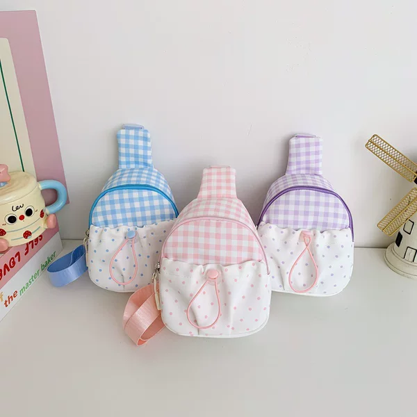 Foreign trade children's chest bag 2026 autumn and winter new model, thickened composite fabric single shoulder small bag, polka dot plaid crossbody bag