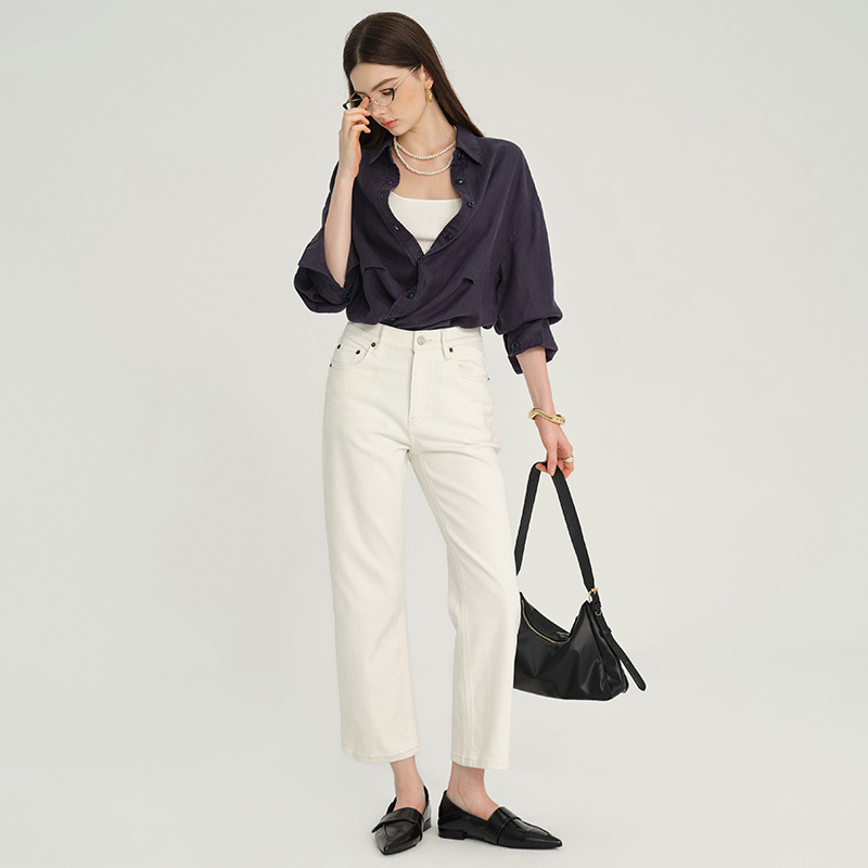 Seline Off-White Cropped Jeans for Women 2026 Spring/Summer New High-End Baguette Straight-Leg Pants Cross-Border Seline Off-White Cropped Jeans for Women 2026 Spring/Summer New High-End Baguette Straight-Leg Pants Cross-Border