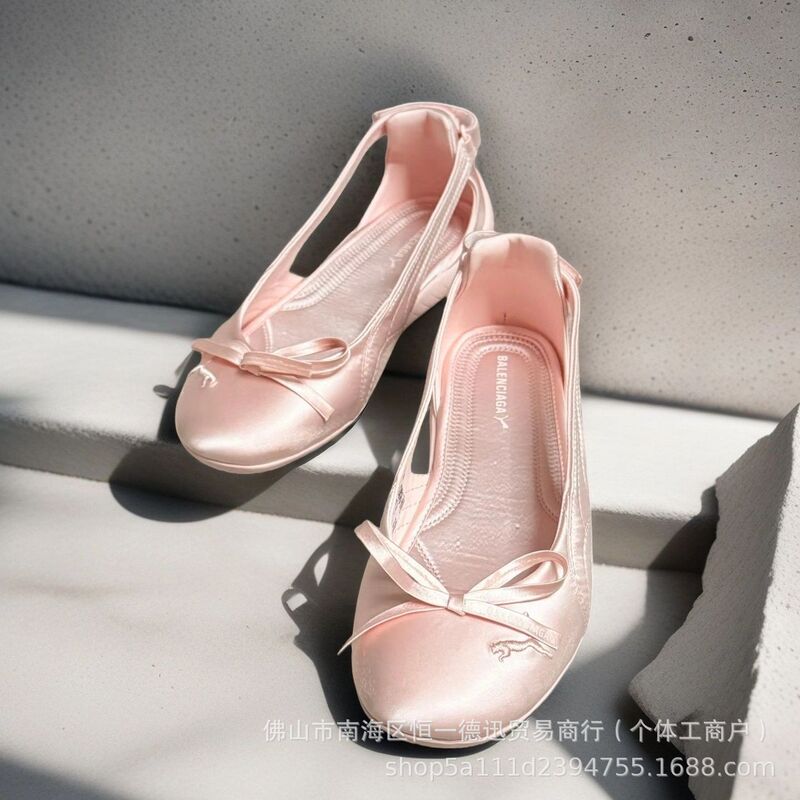 New Pmspeed Paris Joint Satin Ballet Shoes Bow Flats Flats Shoes Small Fragrant Soft-Soled Dance Shoes