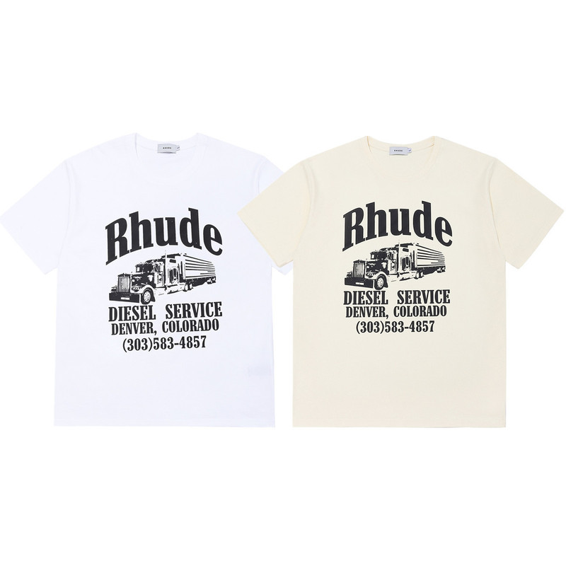 Rhude Short-Sleeved T-Shirt Big Truck Print High Street Fashion Trendy Men and Women Couple Sports Casual Half-Sleeved Top Loose