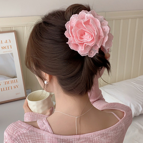 First Love Lace~Flower Clip Women's 2024 New Large Size Hair Display High-end Shark Clip Hair Clip Headgear