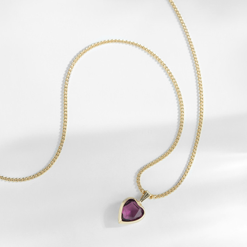 INS Style Heart Shape Sterling Silver Inlay Zircon Pendant Necklace 1 Piece