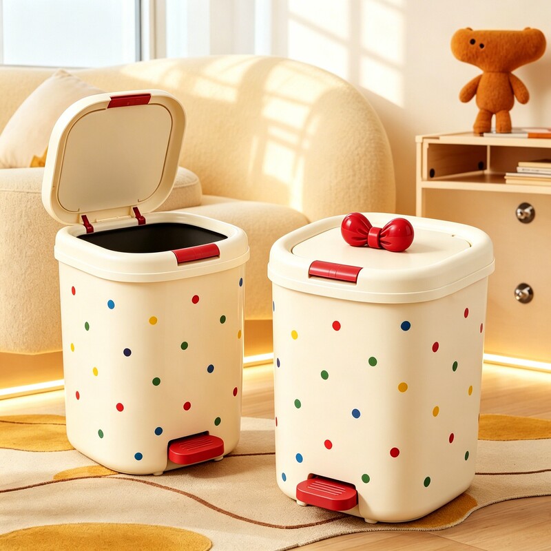 Large household trash can with high aesthetic value, ins-style, suitable for kitchen, living room, bathroom, cute bedroom, light luxury wastebasket