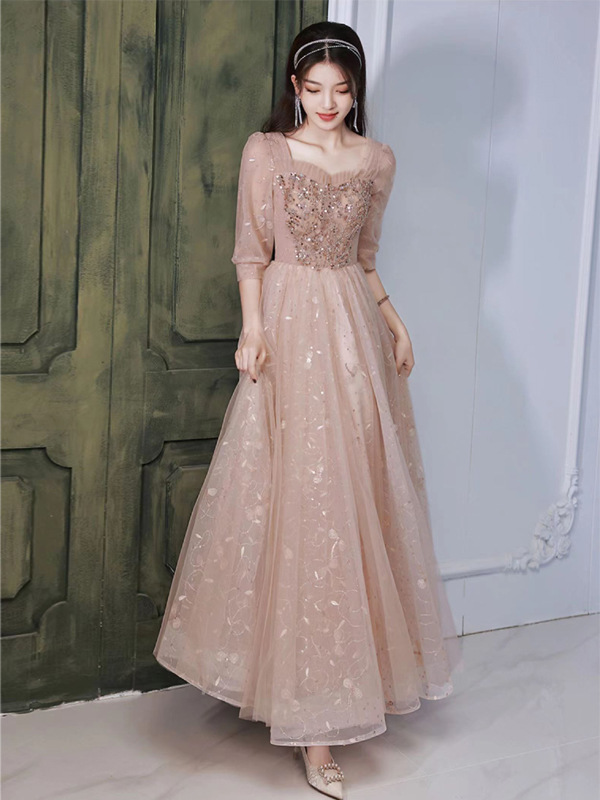 Khaki Evening Dress for Women 2025 New Coming-Of-Age Ceremony Birthday Party Elegant Lady Host Can Wear Dress