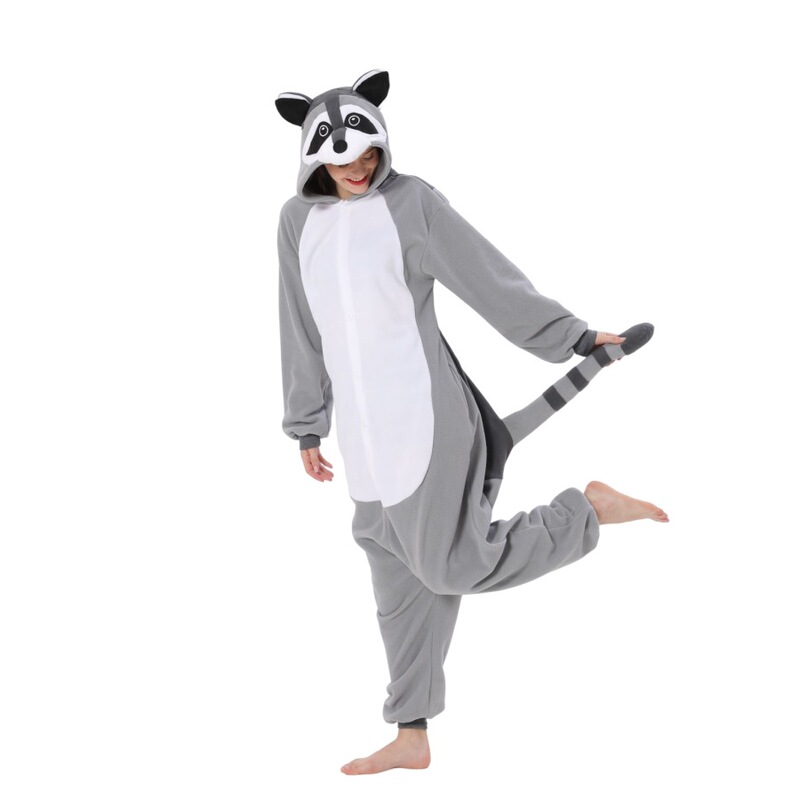 Cartoon Cute Animal Party Costumes One-piece Pajamas Fleece Home Raccoon Giraffe Teddy Bear Headgear