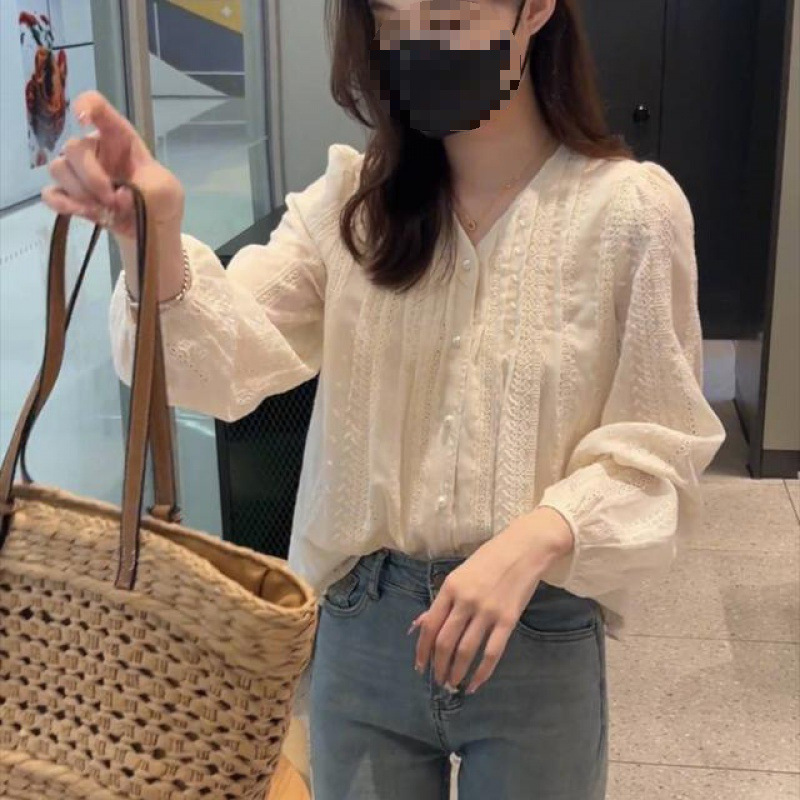 Lace Long-Sleeved Shirt, Autumn Fashion for Women, New Embroidered Blouse, Base Shirt, French Style Clothing