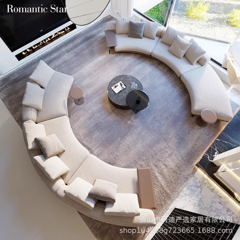 Brera Sofá Brera Esquina de cuero de lino de algodón italiano Villa curva gran piso plano sala de estar de lujo ligero de alta gama