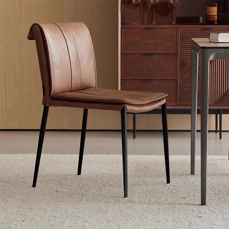 Light Luxury and High-End Genuine Leather Home Dining Chair Designer Mid-Century Style Chair Modern Simple Dining Table Chair Backrest