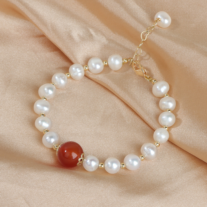 New products Fade Transfer bead Bracelet Bracelet Red agate natural freshwater Pearl Hand string Year of fate gift