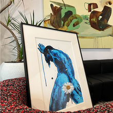 现代抽象人物装饰画蓝色水彩裸体小众艺术家版画客厅挂画卧室摆画