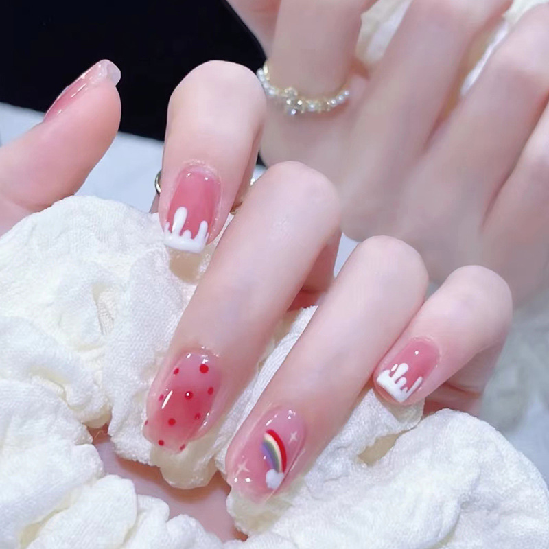 Fantasy Sweet rainbow blush blooming nail piece fresh texture fake nail finished product wholesale nail piece Fantasy Sweet rainbow blush blooming nail piece fresh texture fake nail finished product wholesale nail piece