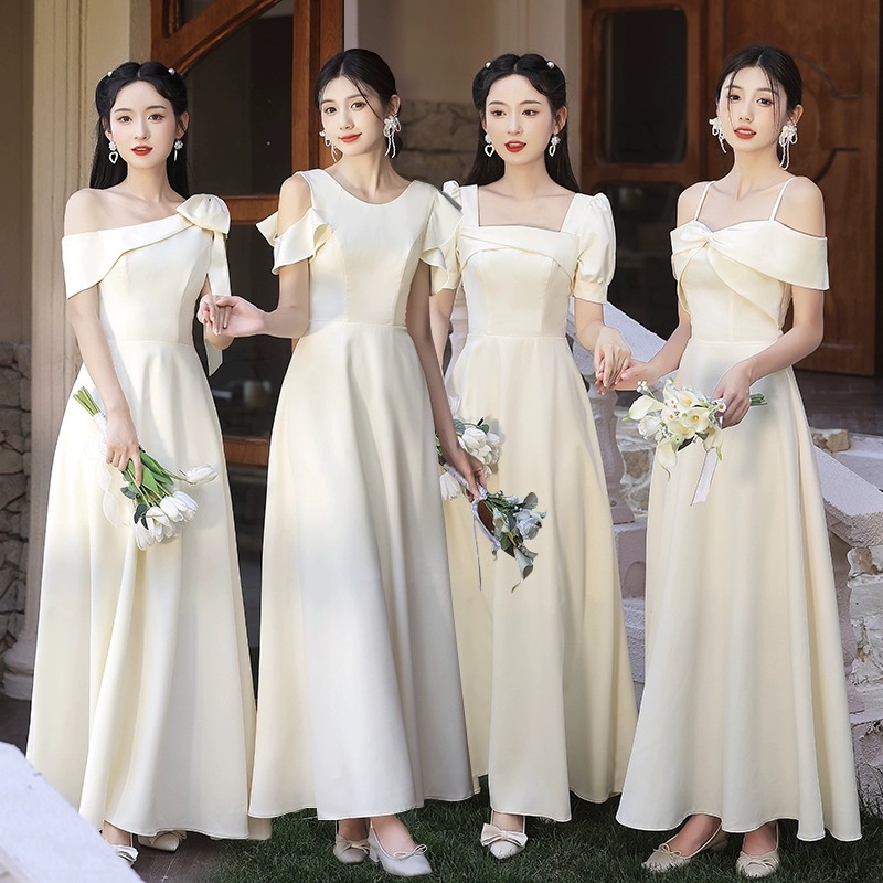 Bridesmaid Dress Satin 2025 New Autumn and Winter Sister Group Dress Skirt Women's High-End Elegant Niche Can Be Worn Daily