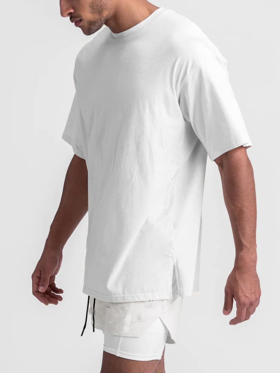 Camiseta Deportiva de Algodón de Corte Holgado Crazy Muscle Summer para Hombre, Color Sólido, Talla Grande, Entrenamiento Físico, Cuello Redondo, Manga Corta, Secado Rápido