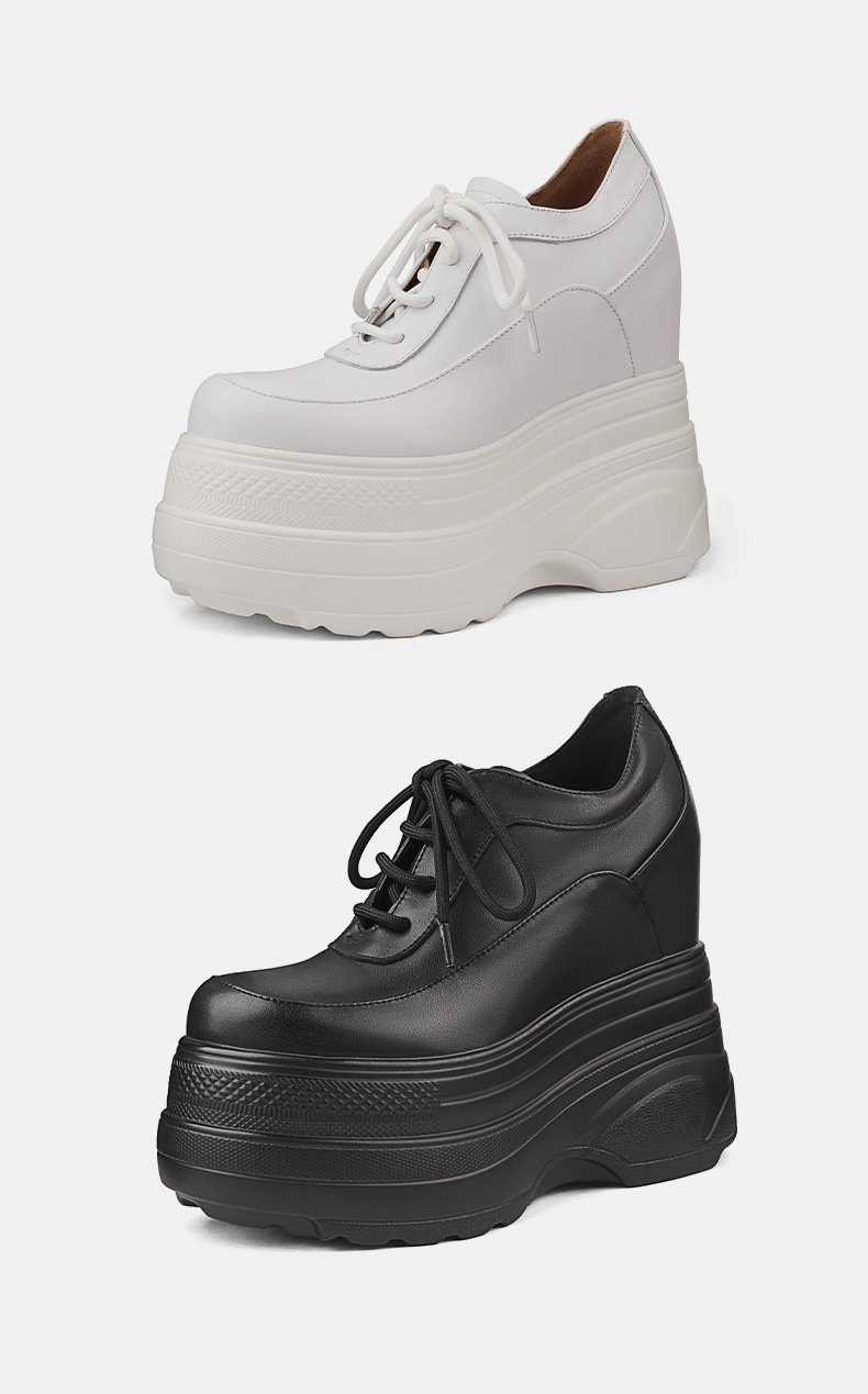 Giày sneaker nữ chunky đế dày da bò tăng chiều cao phong cách thể thao — Màu đen, Màu trắng chi tiết 11